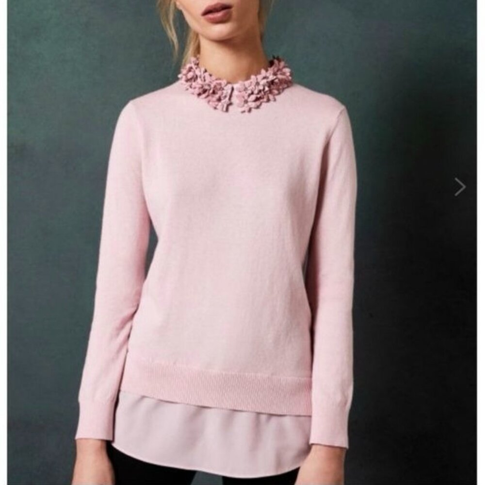 Ted Baker London Pale Pink Embellished Neck Tunic Top